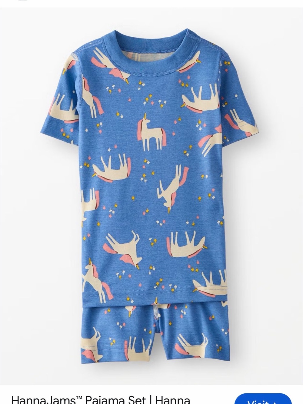 Hannah Pajamas Kids' Blue Unicorn Short Pajama Set Sz 8